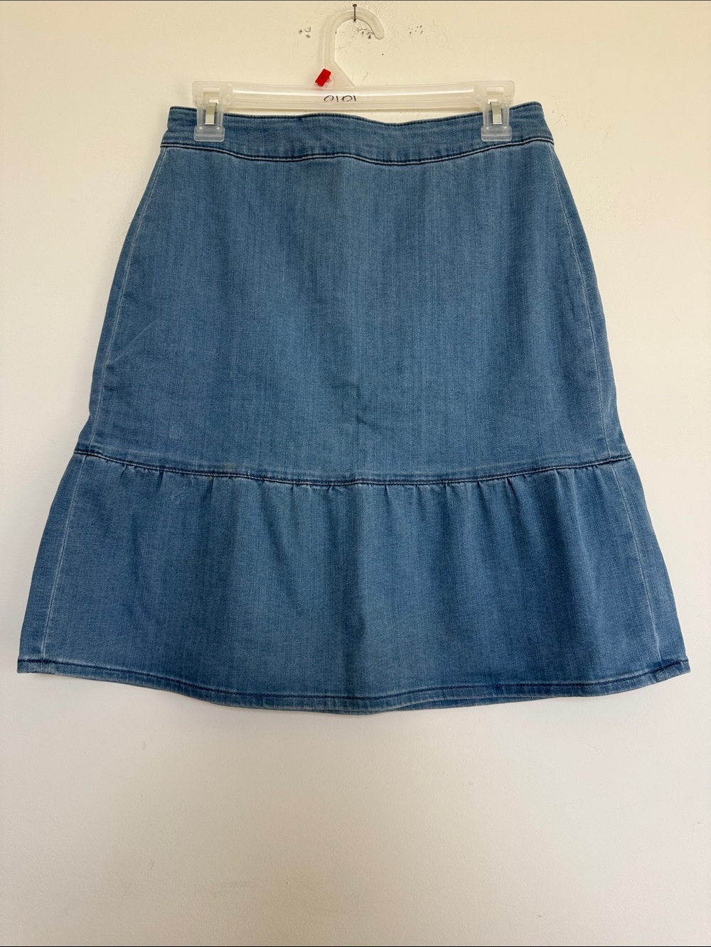 J. Crew Blue Denim Tiered A-Line Skirt - Picture 2 of 11